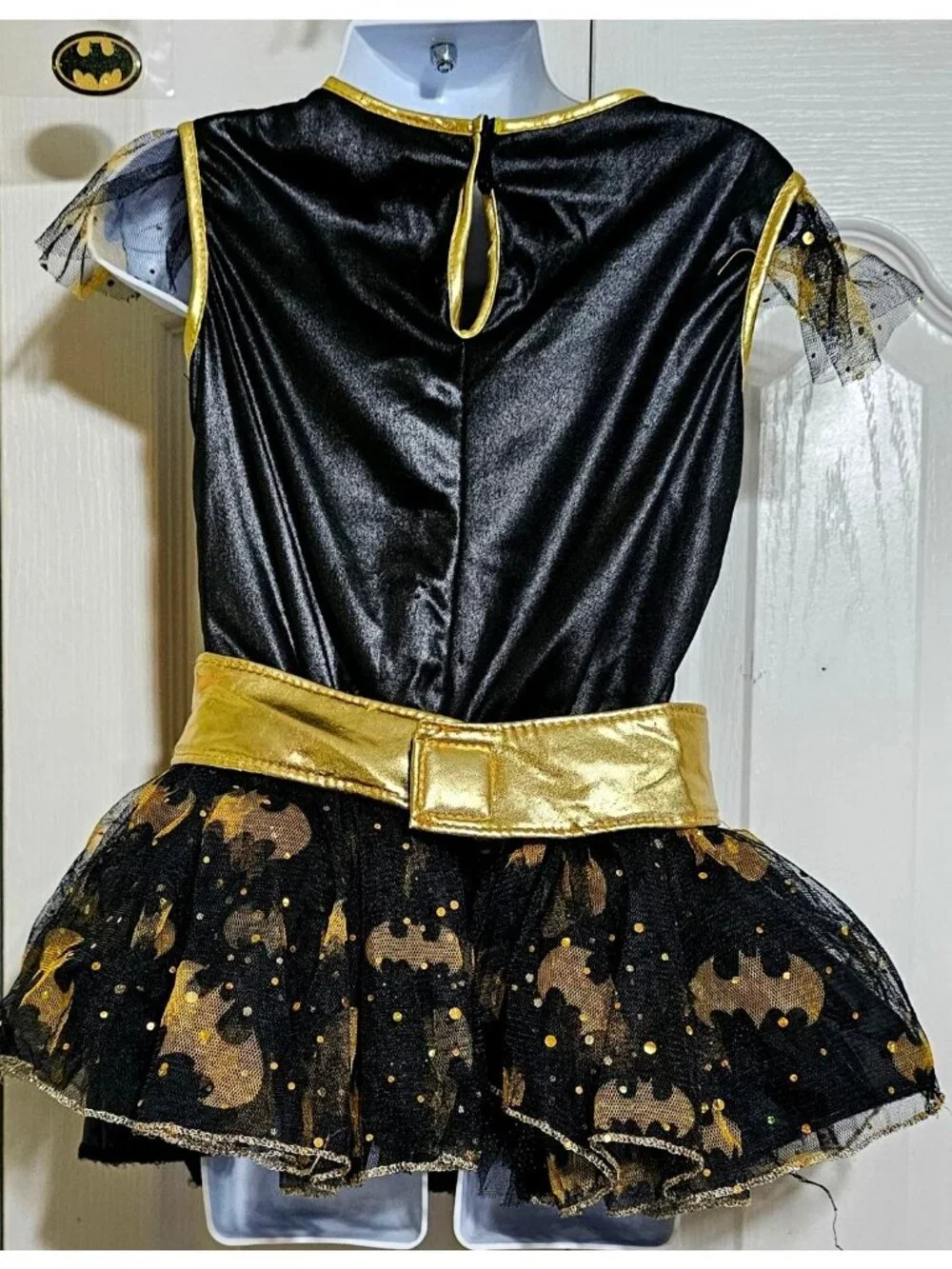 Batgirl Tutu Costume Girl 4-6 Batwoman DC Comic Batman Dress Cape Mask Belt Gold